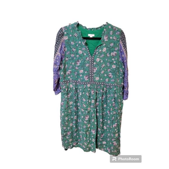 J. Jill Dresses & Skirts - J. Jill Blue Green Floral Boho Bohemian 3/4 Sleeve Knee Length Swing Dress PL